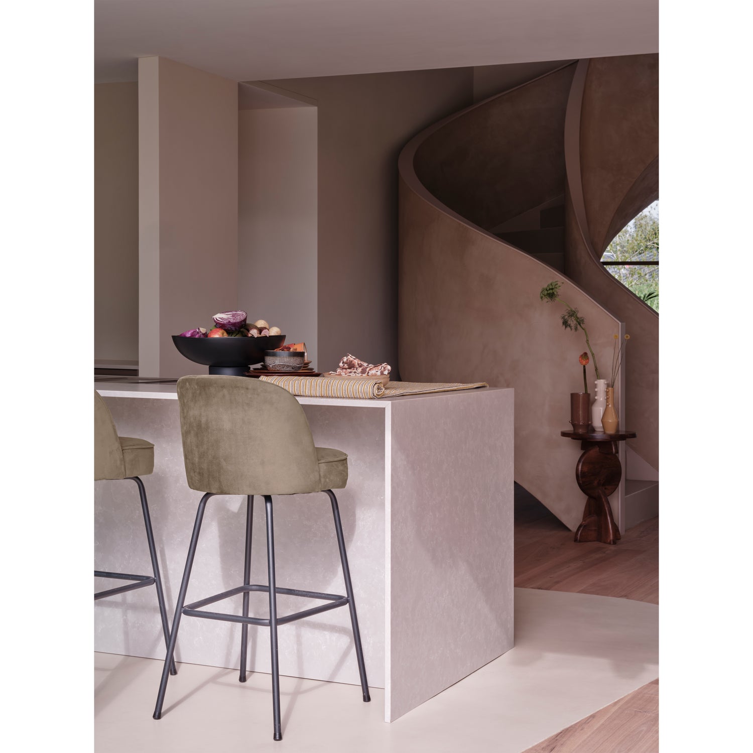 Vogue Barstoel 80cm Fluweel Khaki