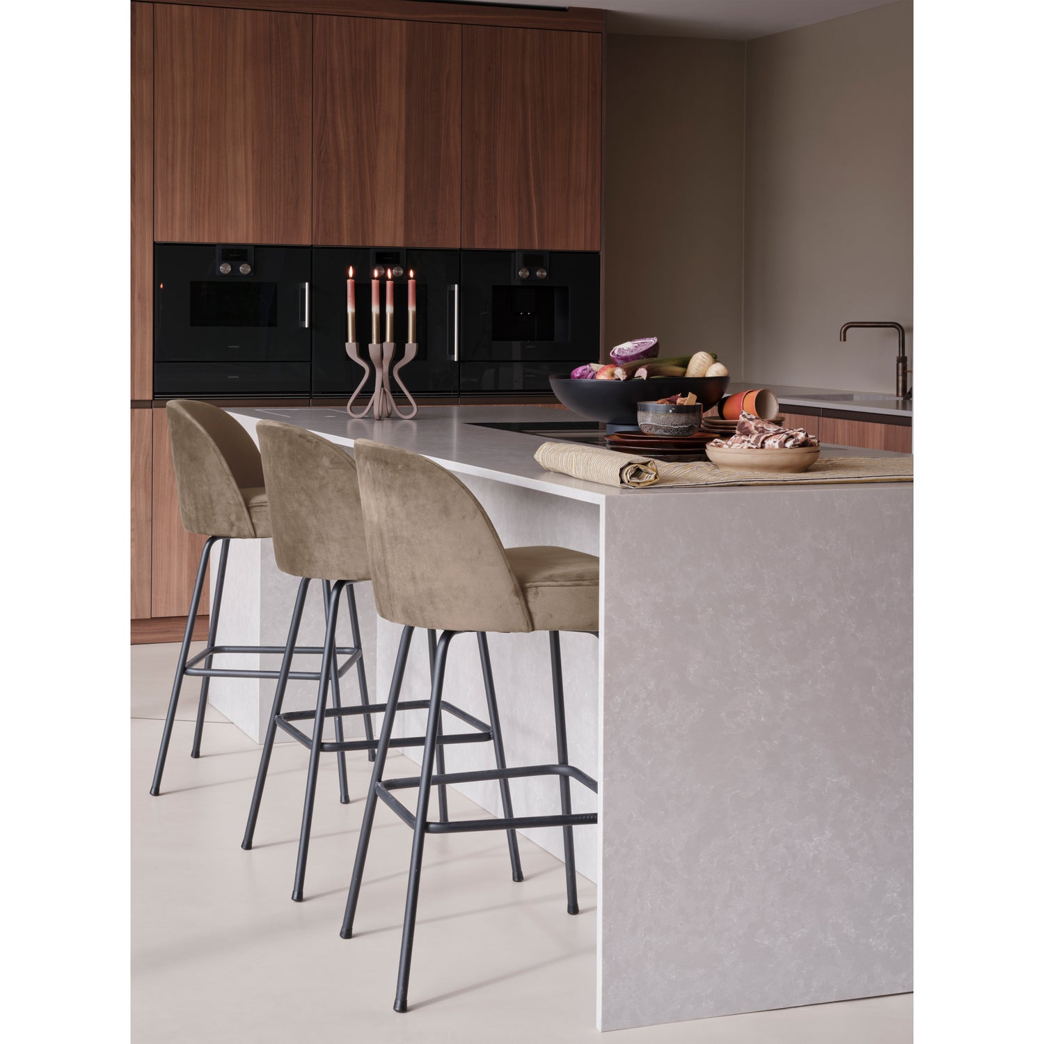 Vogue Barstoel 80cm Fluweel Khaki