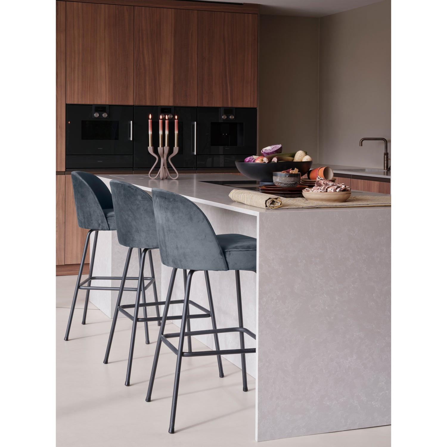 Vogue Barstoel 80cm Fluweel Teal