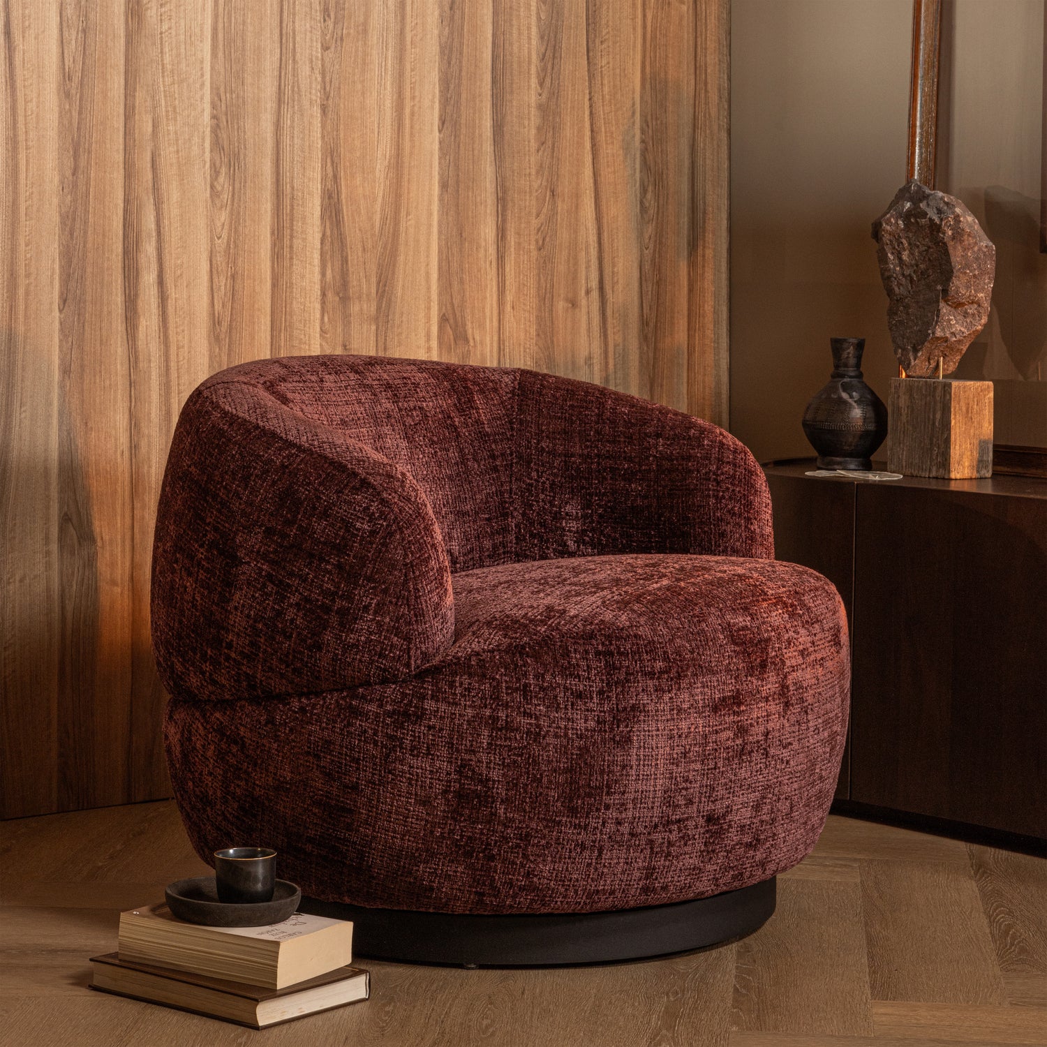 WOOLLY DRAAIFAUTEUIL CHENILLE AUBERGINE