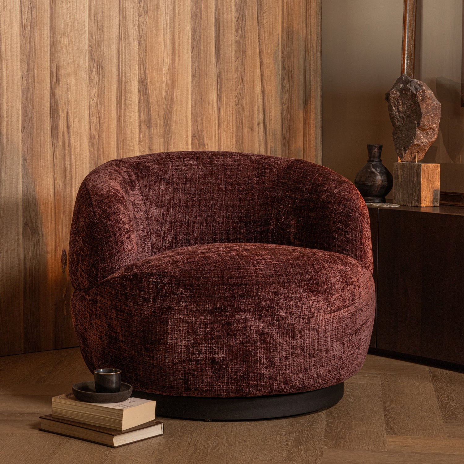 WOOLLY DRAAIFAUTEUIL CHENILLE AUBERGINE