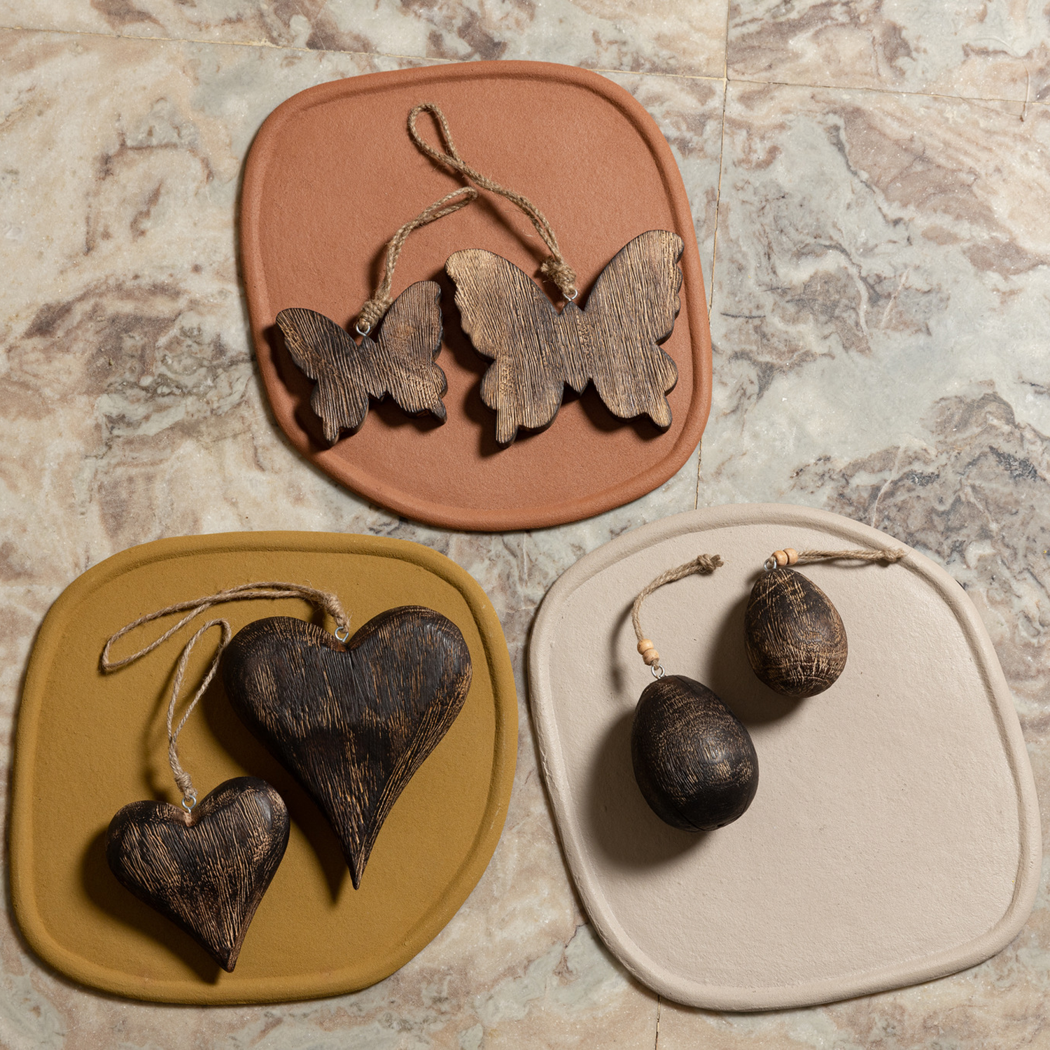 Carin Brown wood hanging heart with beads L