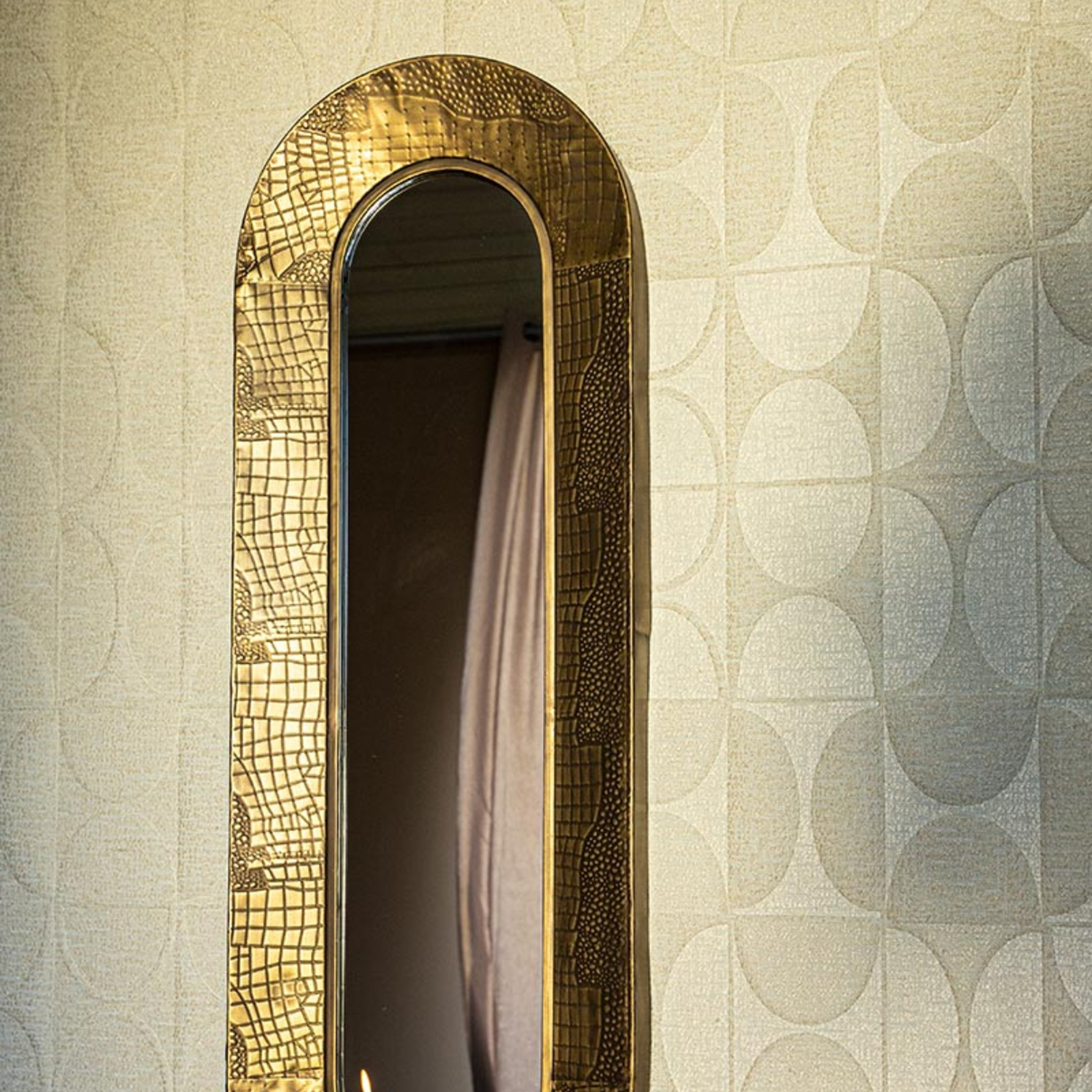 Darcio Gold thick iron croco print mirror oval