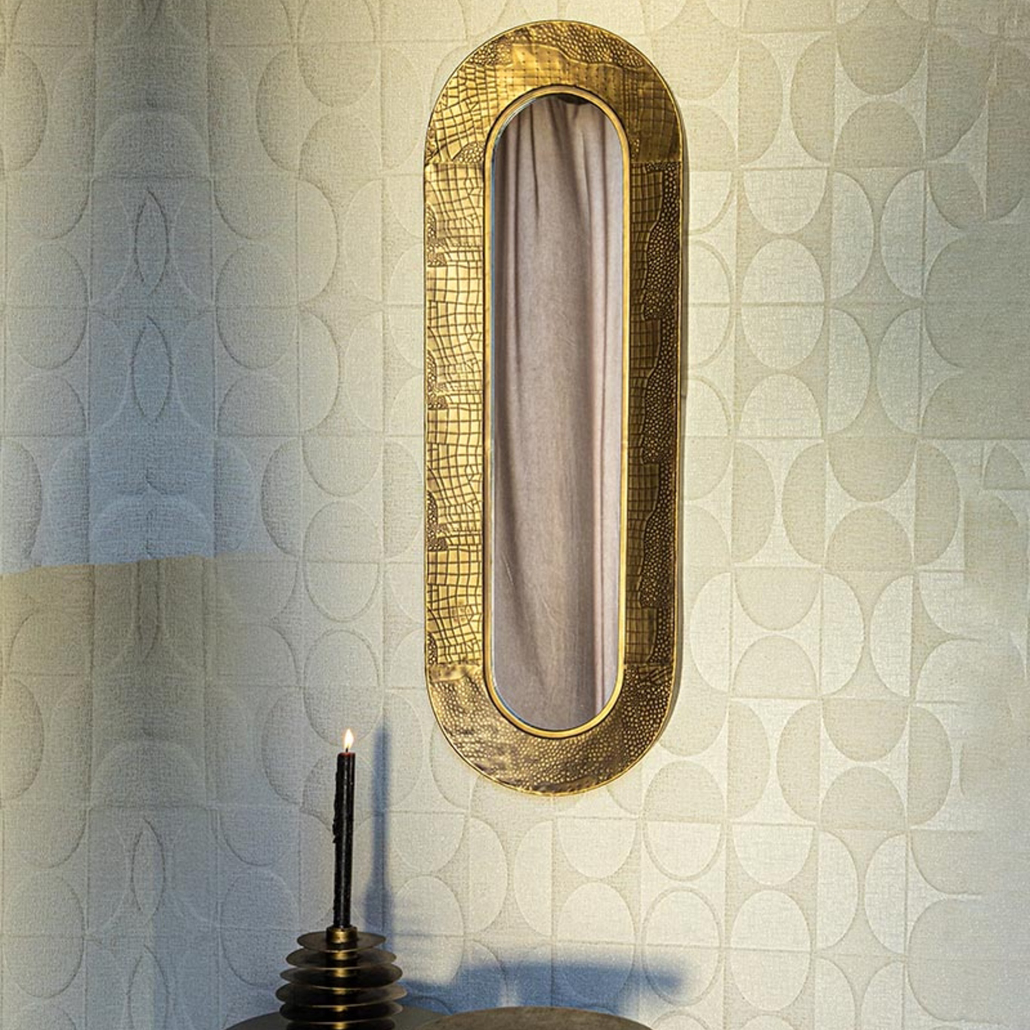 Darcio Gold thick iron croco print mirror oval