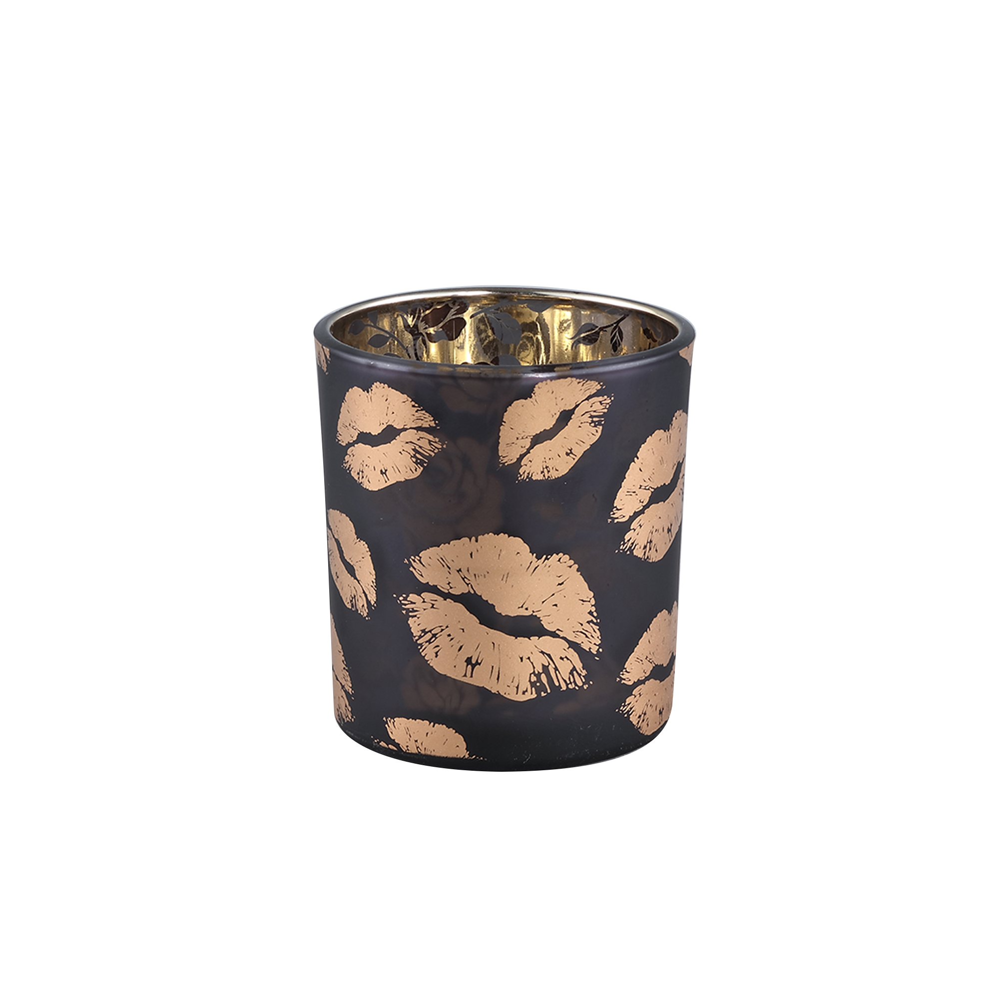 Inge Black glass tealight gold lips S