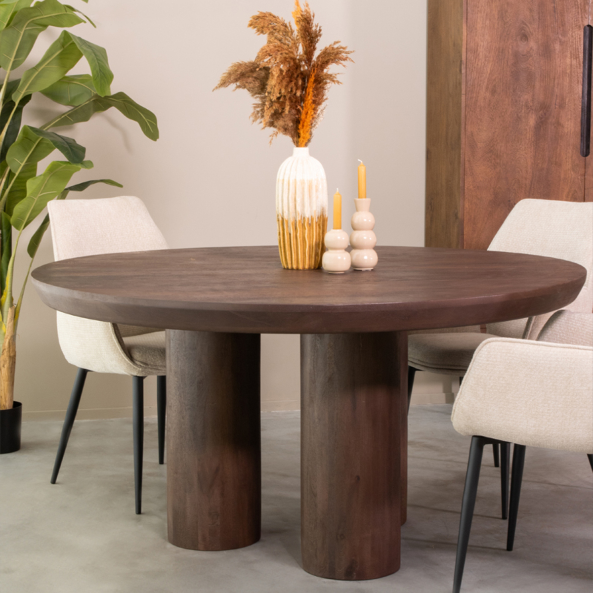 Eetkamertafel Olly - Espresso - Mangohout - 150 cm - Rond