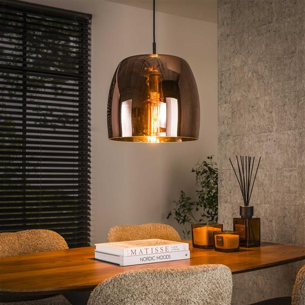 Hanglamp 1L drift glass / Copper color glas