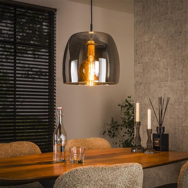 Hanglamp 1L drift glass / Smoke grey glas