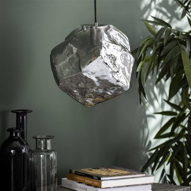 Hanglamp 1L rock chromed / Chromed glas