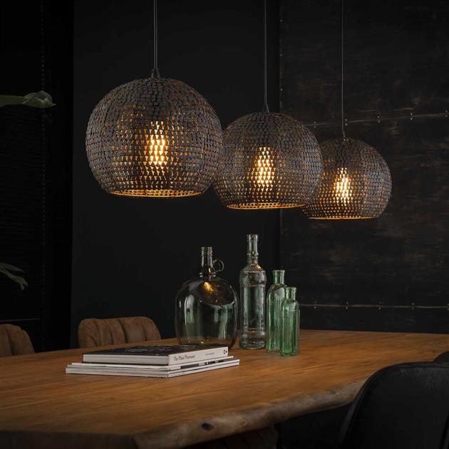 Hanglamp 3x 26 armor half rond / Zwart bruin