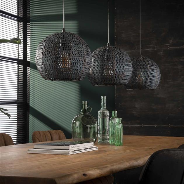 Hanglamp 3x 26 armor half rond / Zwart bruin