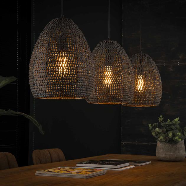 Hanglamp 3x 26 armor ovaal / Zwart bruin