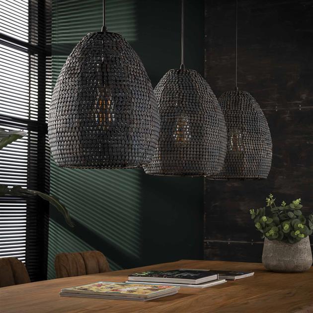 Hanglamp 3x 26 armor ovaal / Zwart bruin