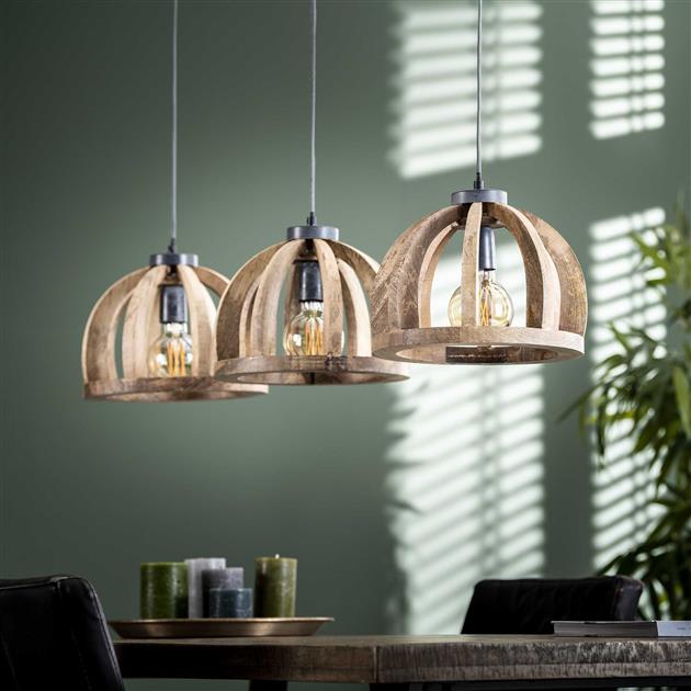 Hanglamp 3x 30 gebogen houten spijlen / Massief mango naturel