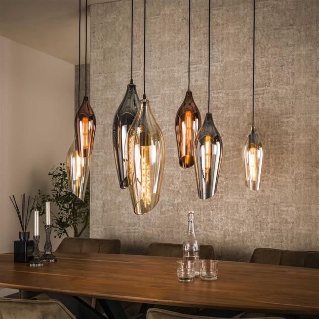 Hanglamp 4+3 cocoon mix glass / Zwart