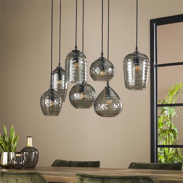 Hanglamp 4+3 hexagon mix / Smoke grey glas
