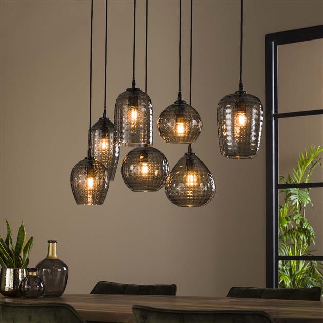Hanglamp 4+3 hexagon mix / Smoke grey glas