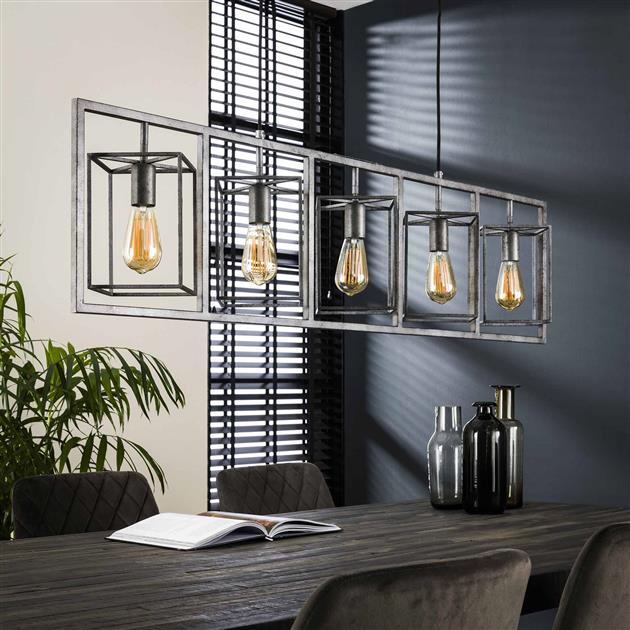 Hanglamp 5L cubic tower / Oud zilver