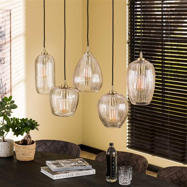 Hanglamp 5L diamond grain mix / Diamond glass