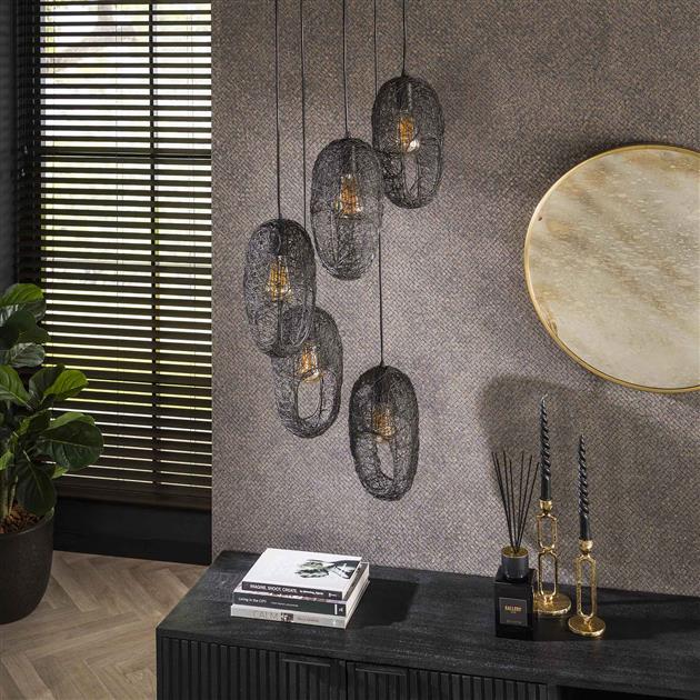 Hanglamp 5L open oog wire / Artic zwart