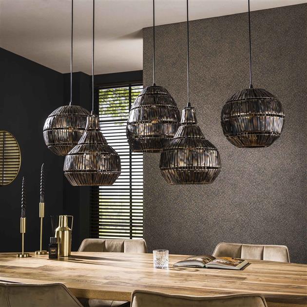 Hanglamp 5L strip multi shade / Zwart bruin