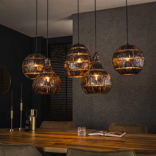 Hanglamp 5L strip multi shade / Zwart bruin
