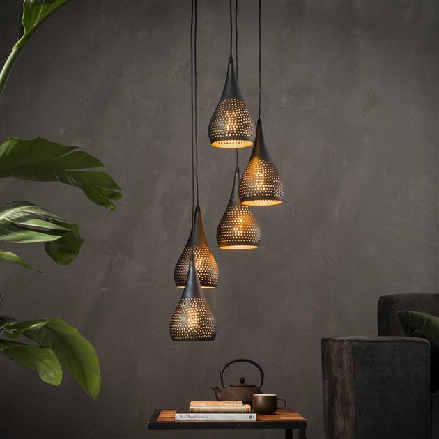 Hanglamp 5x  15 getrapt punch / Zwart bruin