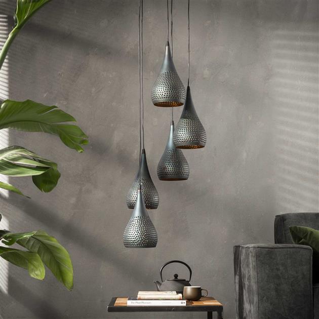 Hanglamp 5x  15 getrapt punch / Zwart bruin