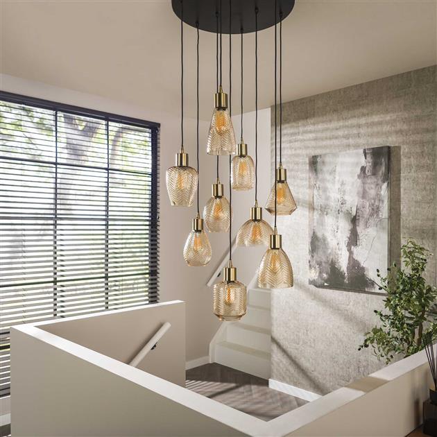 Hanglamp 9L leaf getrapt / Amberkleurig glas