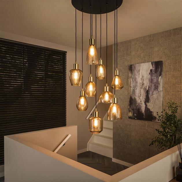 Hanglamp 9L leaf getrapt / Amberkleurig glas