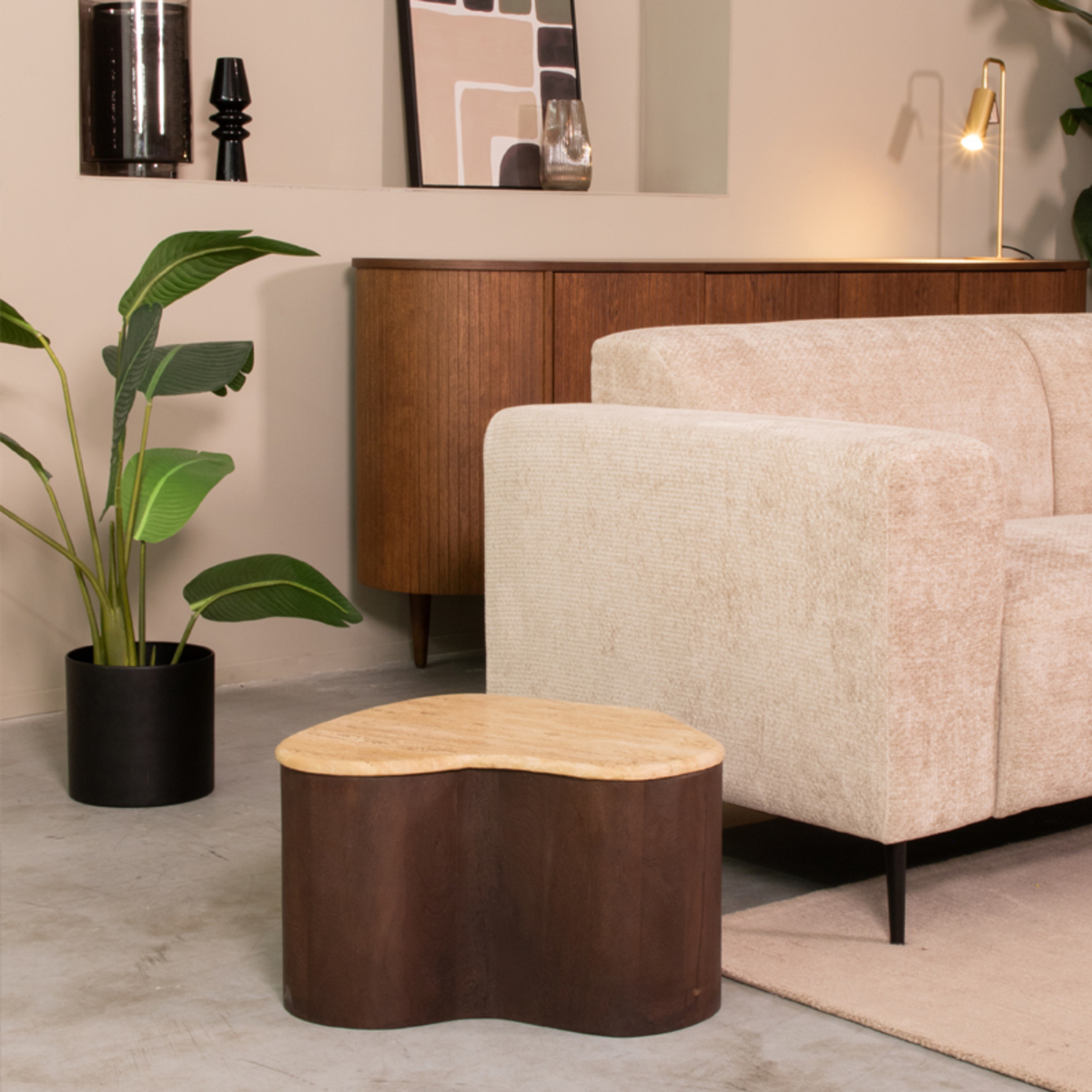 Salontafel Davi - Espresso - Travertin - 50 cm