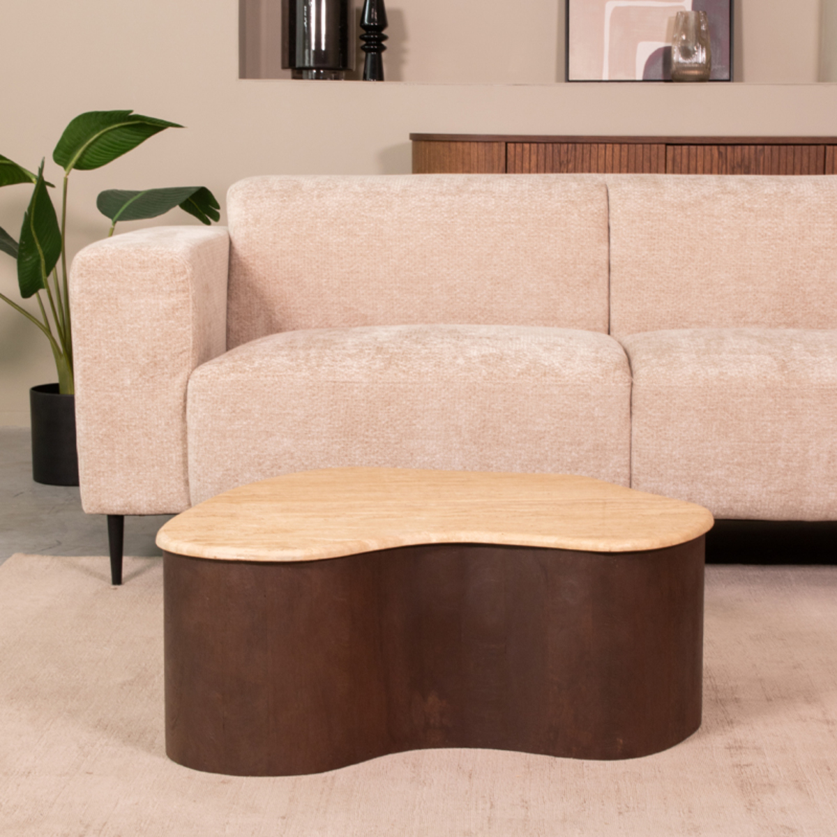 Salontafel Davi - Espresso - Travertin - 80 cm