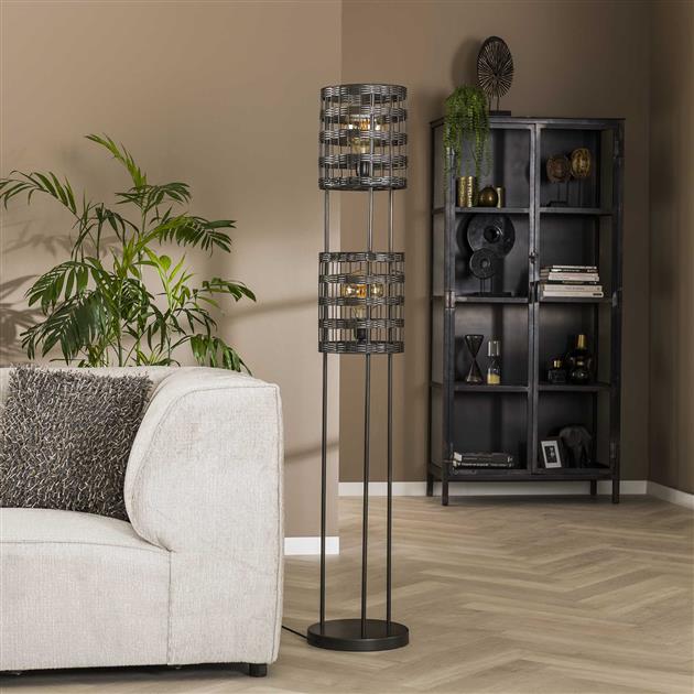 Vloerlamp 2L metal blinds / Zwart nikkel