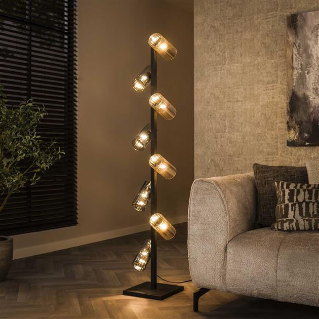Vloerlamp 8L cylinder mixed glass (G9) / Artic zwart
