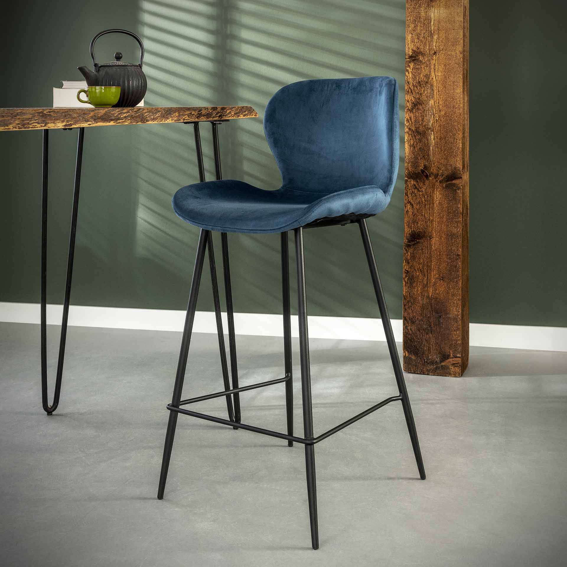Barstoel Cario / Blauw velours