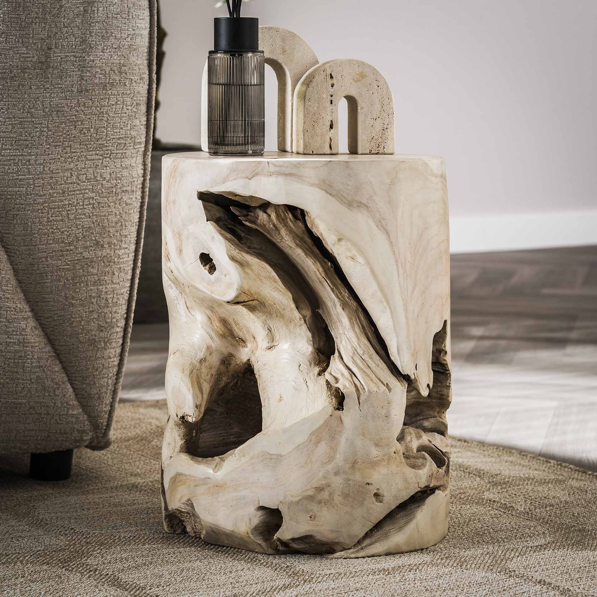 Bijzettafel natural line white / Teak wit