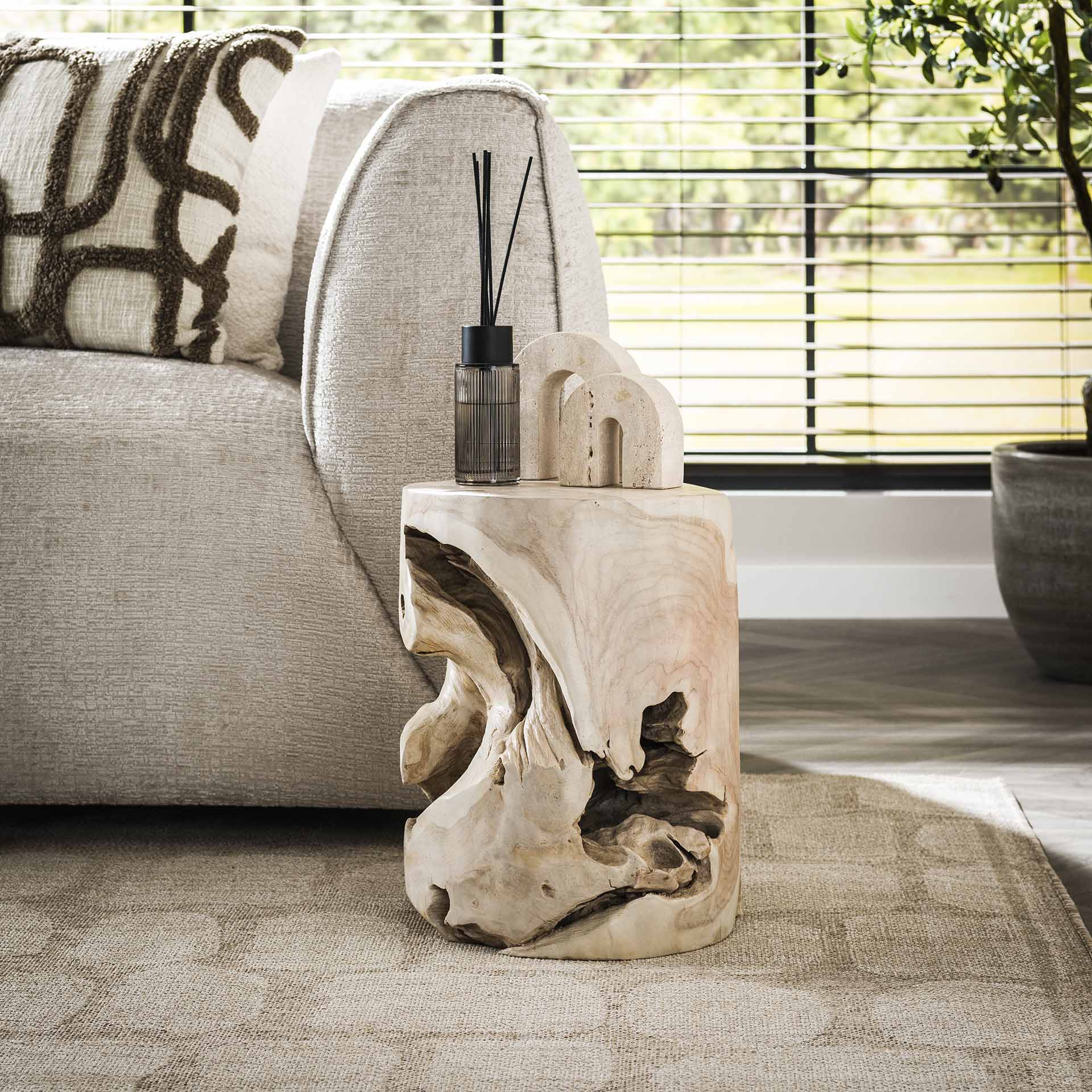 Bijzettafel natural line white / Teak wit