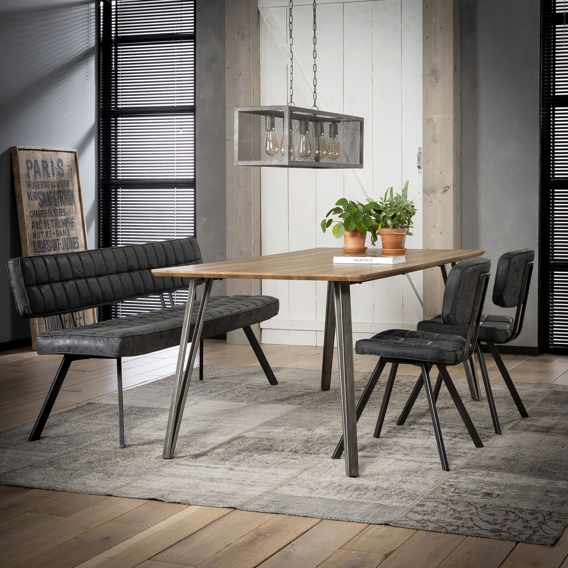 Eetkamerbank Cross 180 cm / Wax PU zwart