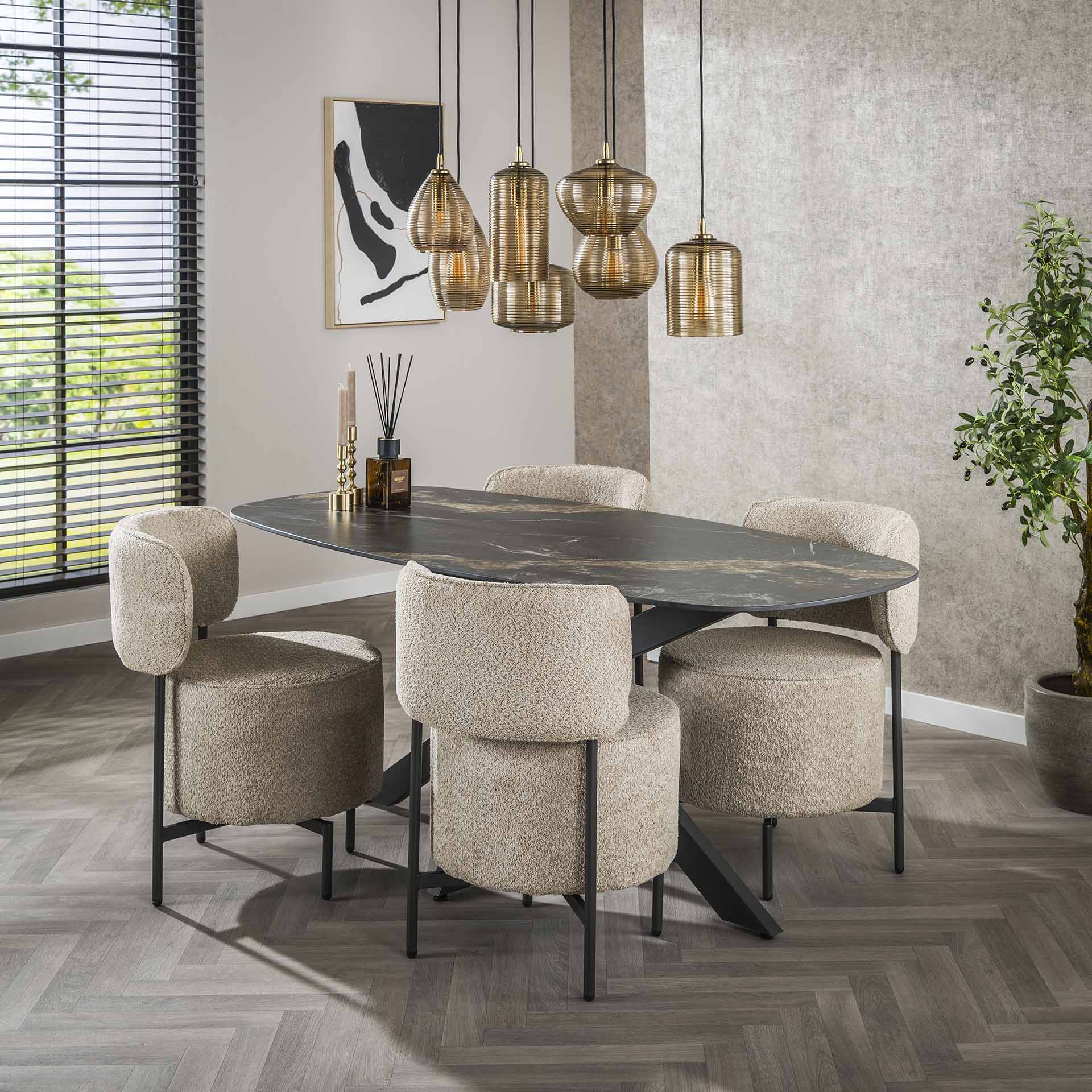 Eetkamertafel spider deens ovaal 180 / Ceramic fossil black
