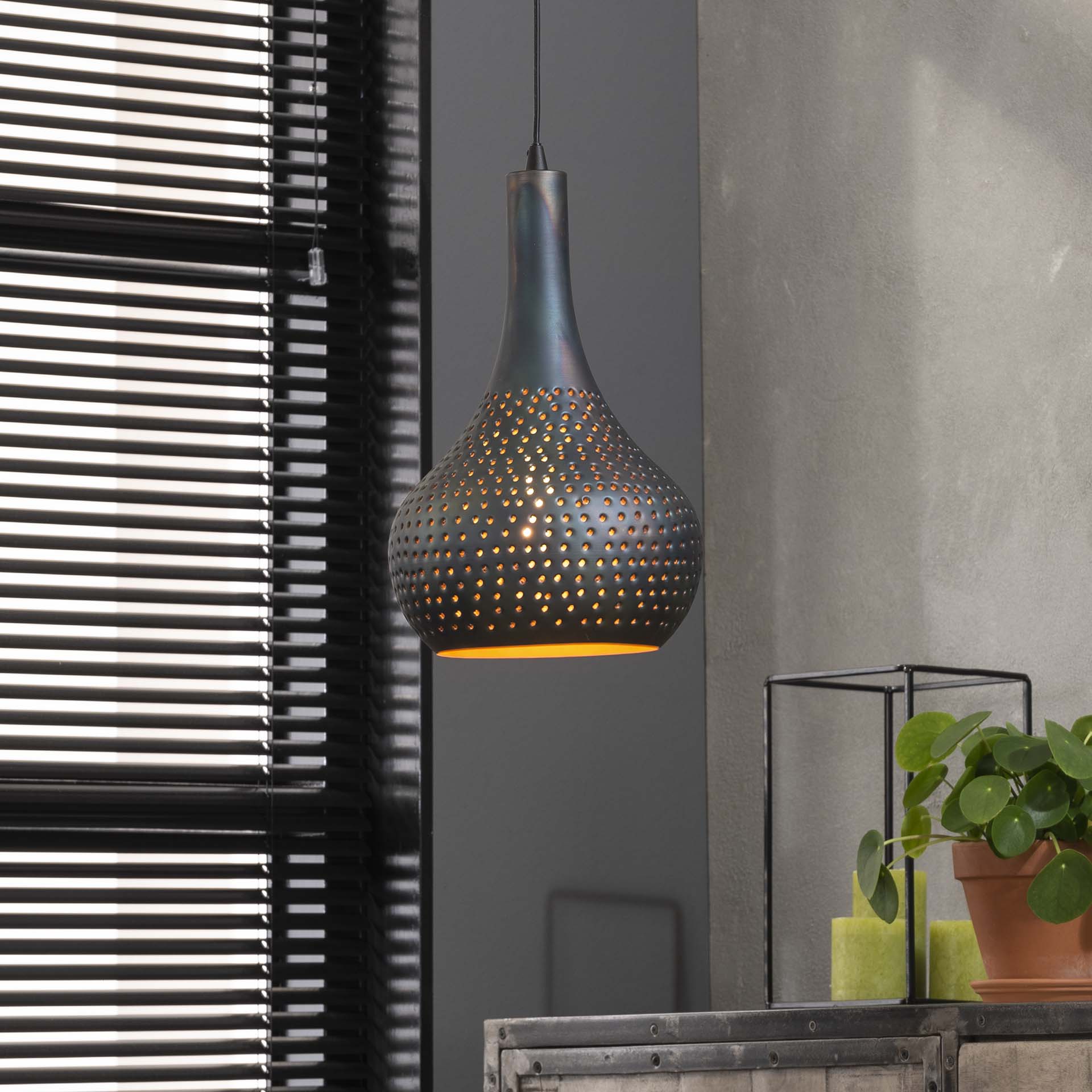 Hanglamp 1x industry concrete kegel/Zwart bruin