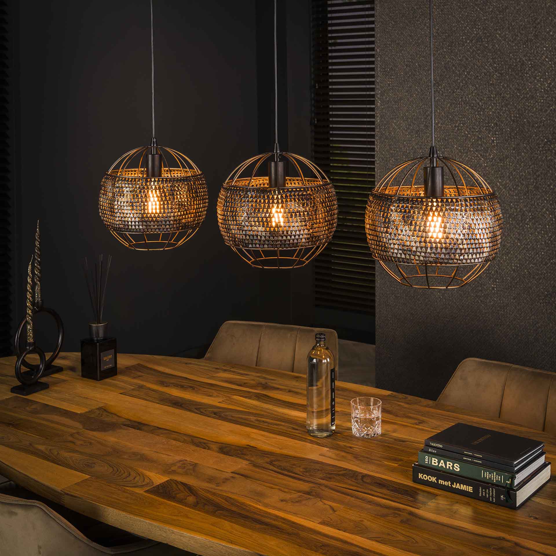 Hanglamp 3L 30 armor open / Zwart bruin