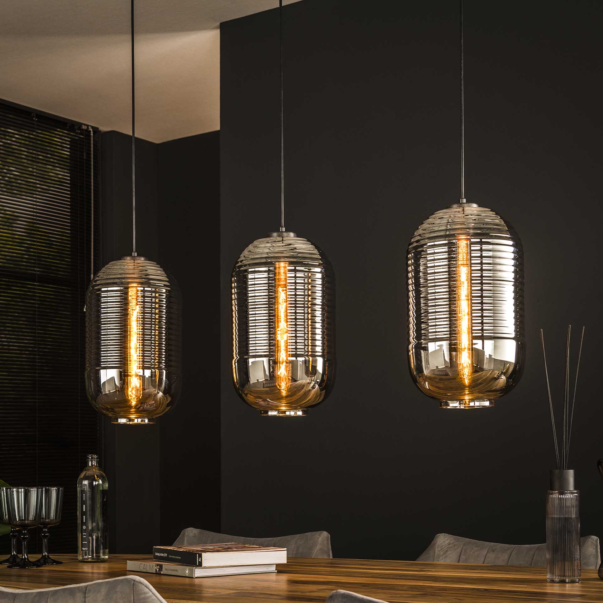 Hanglamp 3L tub chromed glass