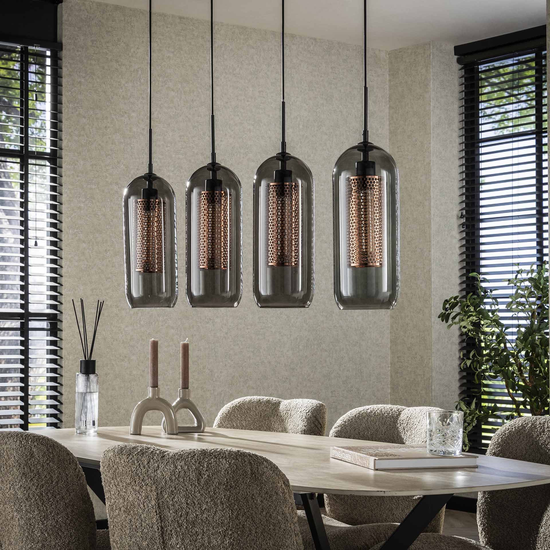 Hanglamp 4L smoke glas-geperforeerd staal / Artic zwart