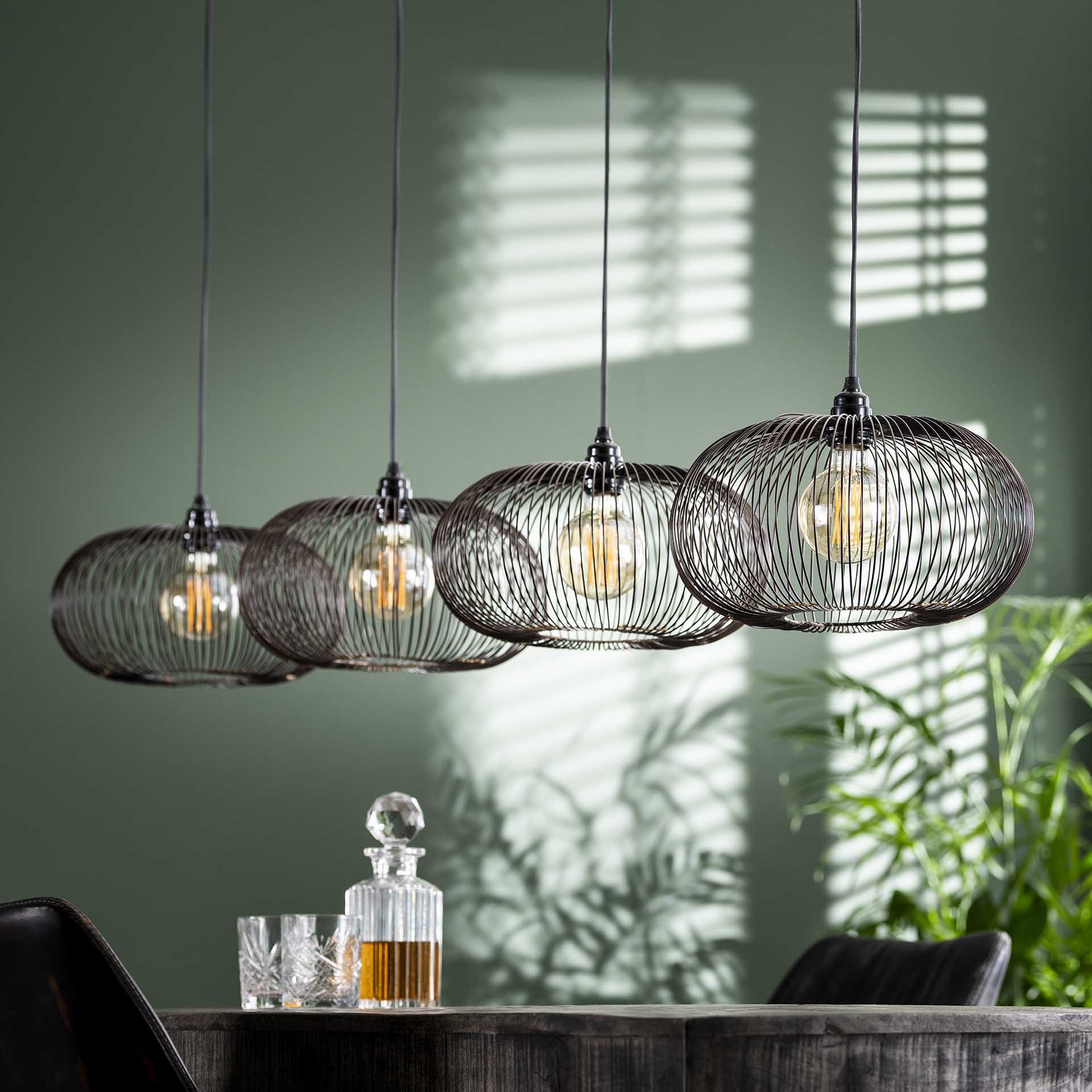 Hanglamp 4x 35 disk wire copper twist / Zwart nikkel