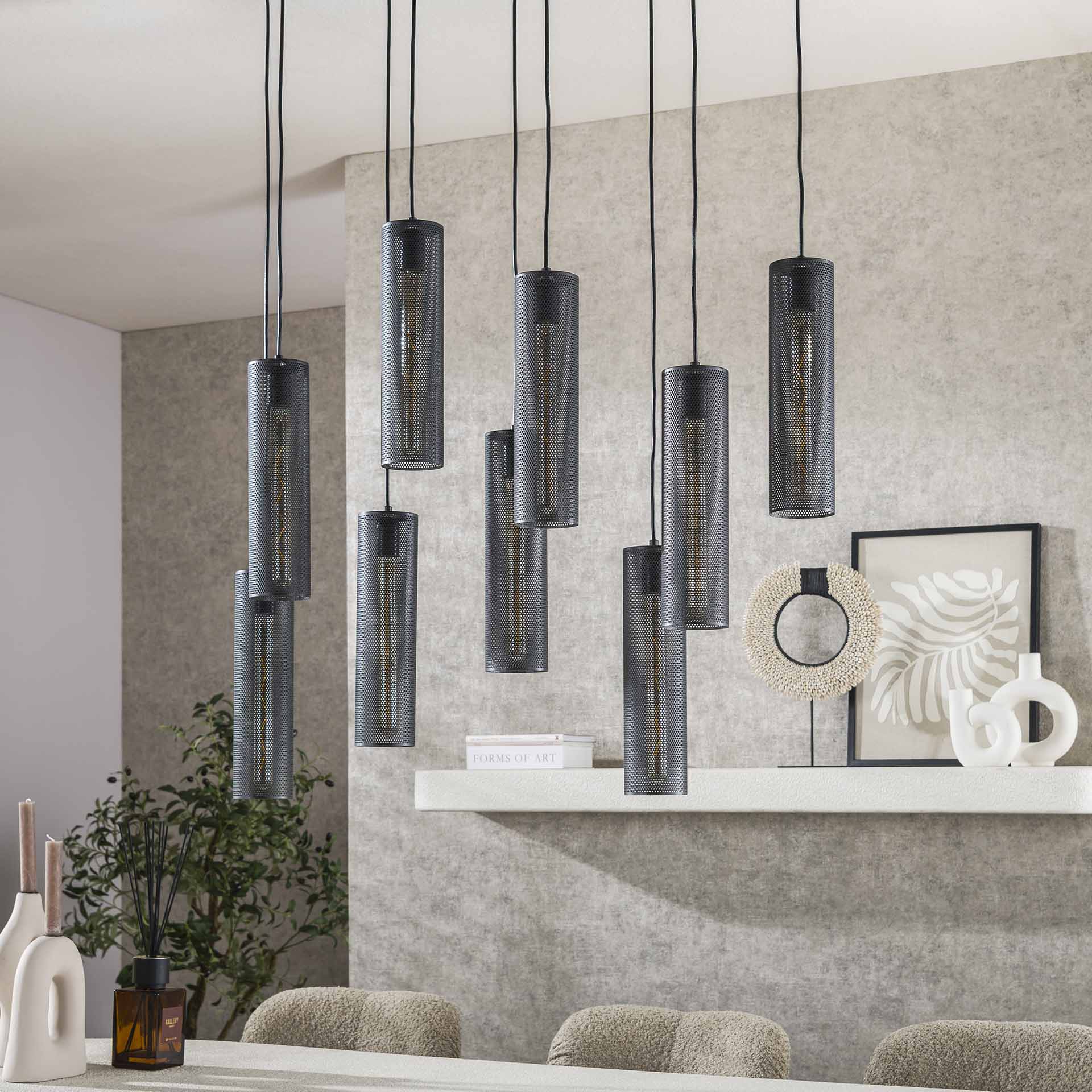 Hanglamp 5+4 tube mesh / Artic zwart