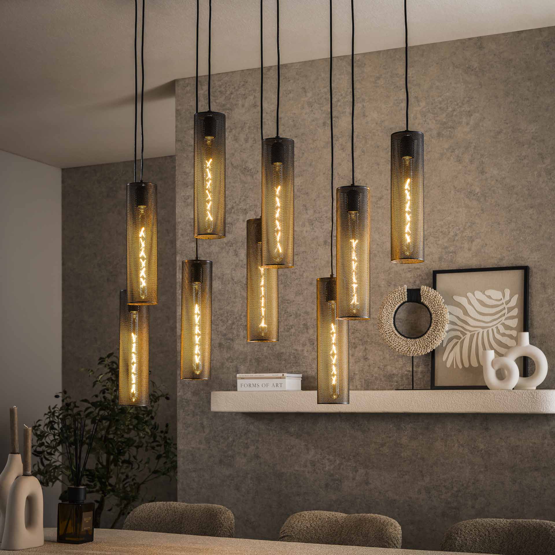 Hanglamp 5+4 tube mesh / Artic zwart
