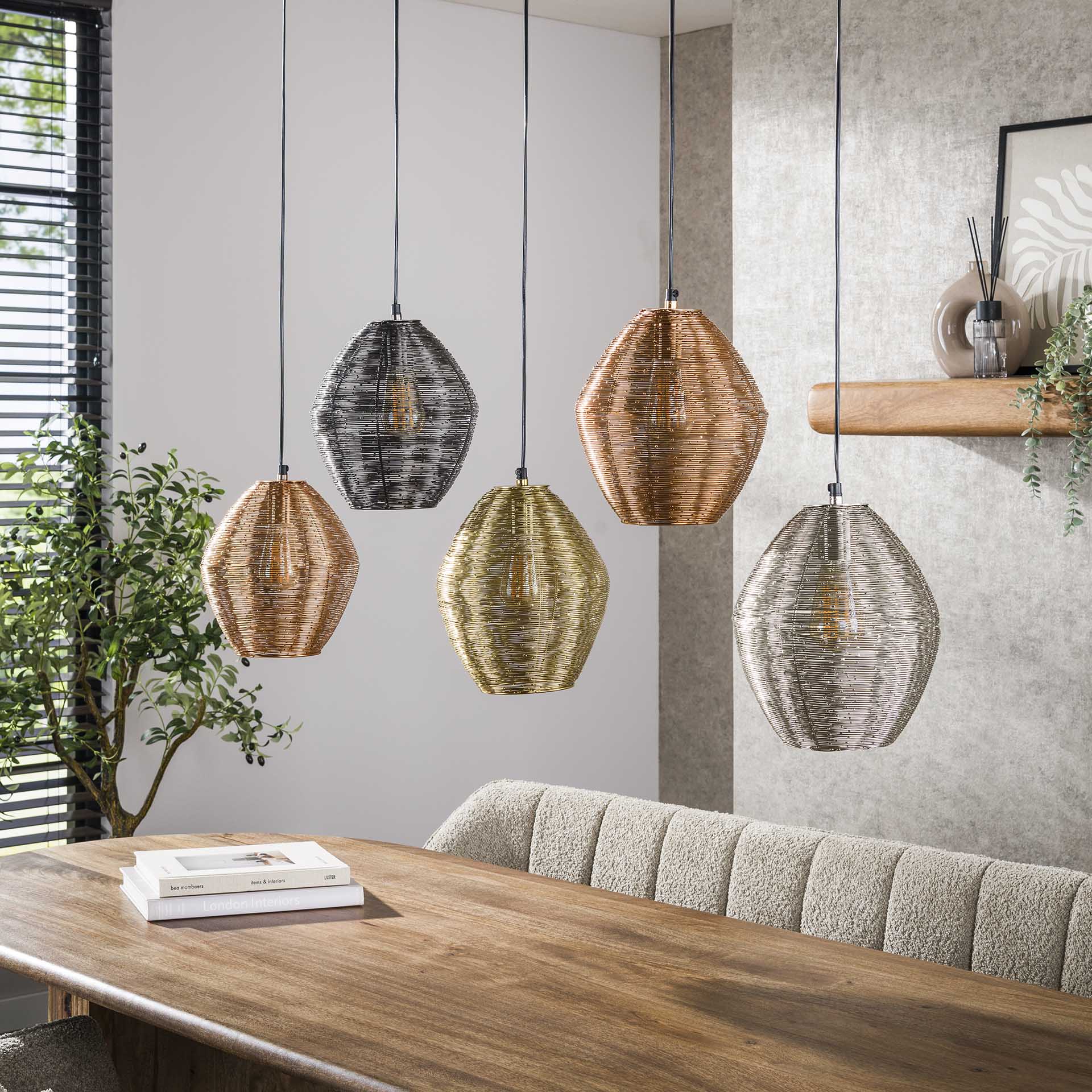 Hanglamp 5L web mix / Mat nikkel mix color