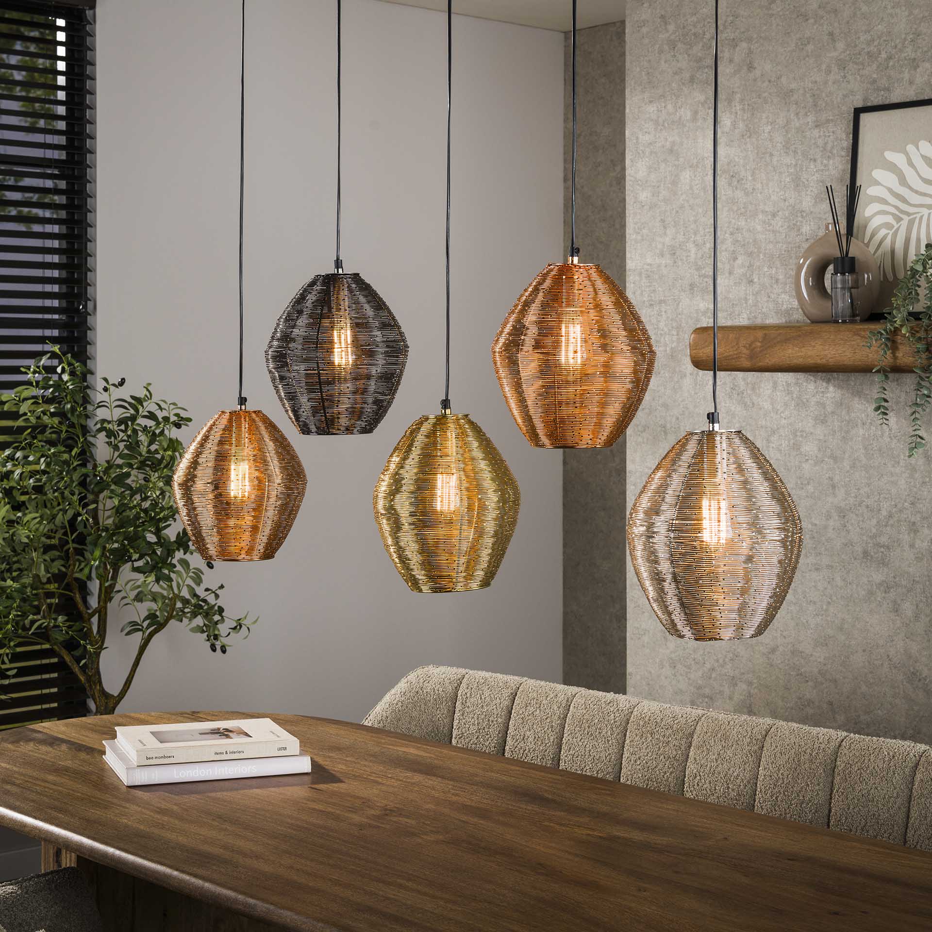 Hanglamp 5L web mix / Mat nikkel mix color