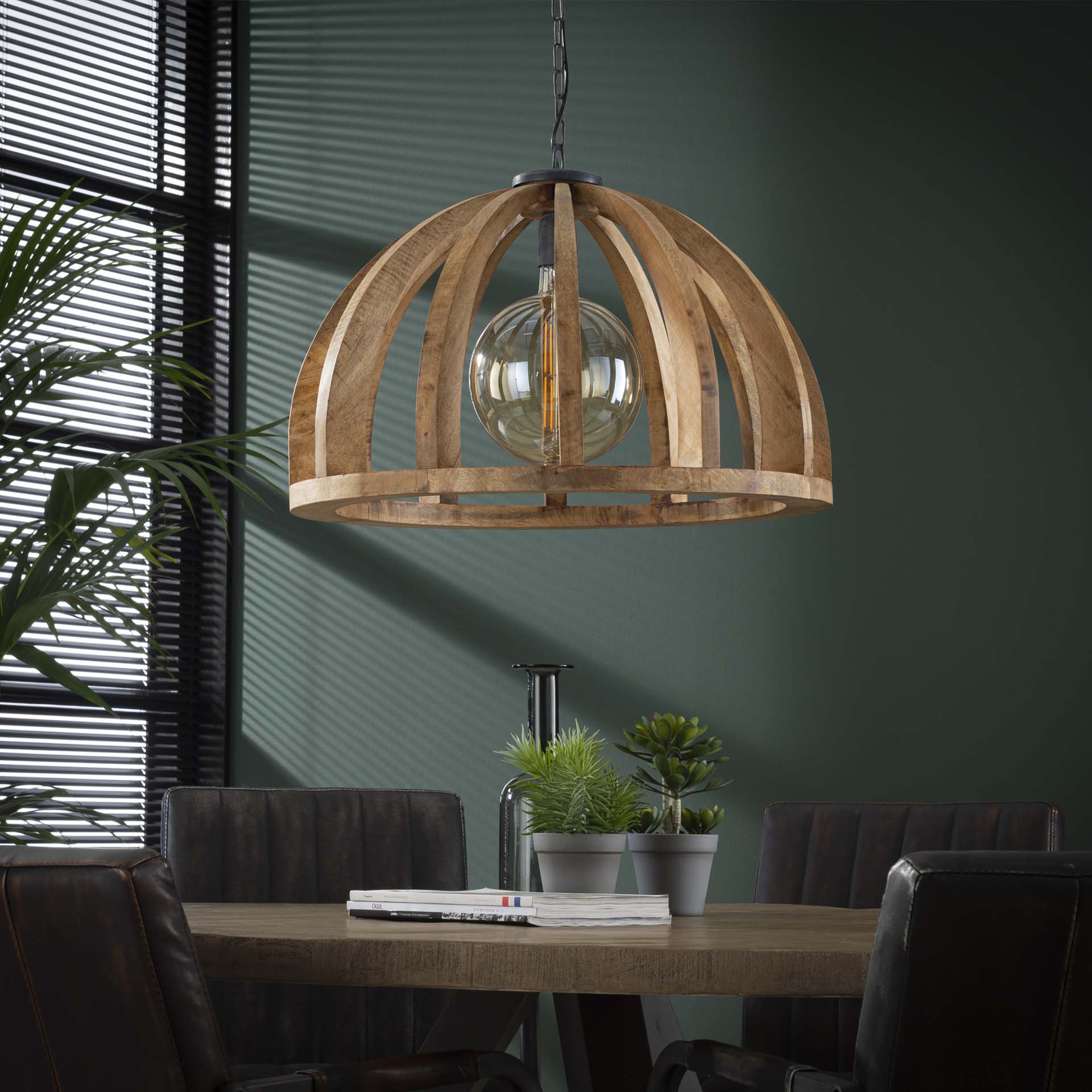 Hanglamp 60 gebogen houten spijlen / Massief mango naturel / Massief mango naturel