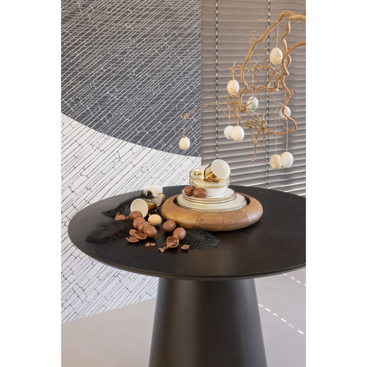 NENA EETTAFEL O102CM METAAL / HOUT ZWART